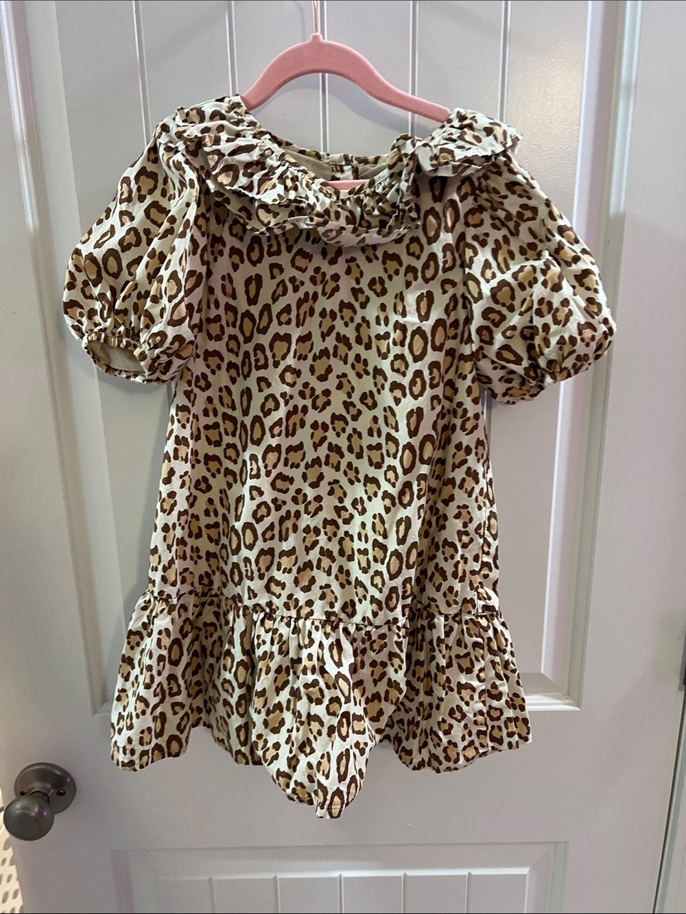 Janie and Jack Leopard Print Ruffle Dress - Brown & Cream